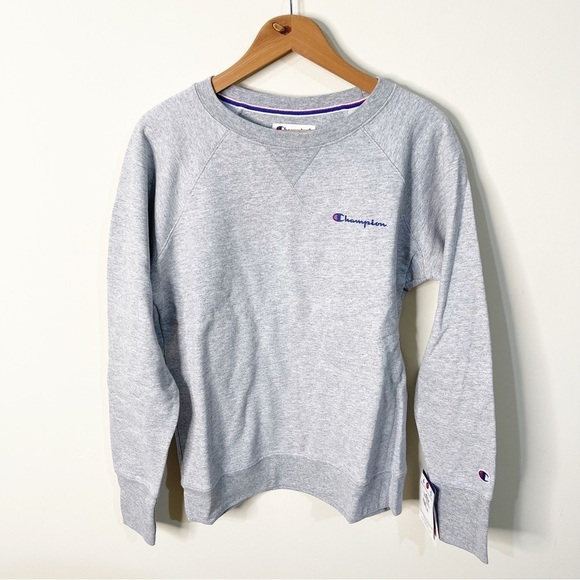 Champion Oxford Grey Logo Powerblend Fleece Crewneck Sweatshirt Size Medium NWT - Picture 2 of 8